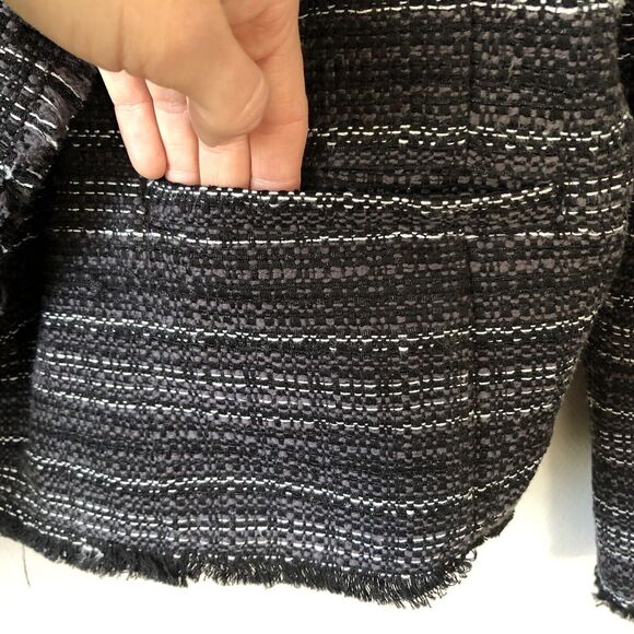 Adrienne Vittadini Open Front Knit Blazer Womens Large Tweed Fringe Trim Jacket - Picture 4 of 12